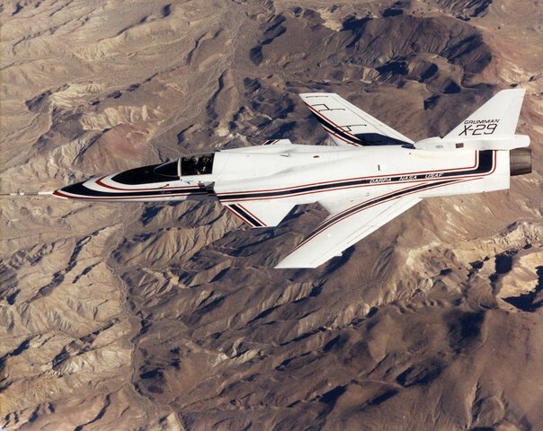 Grumman X-29A DARPA Mojave 1985.jpg