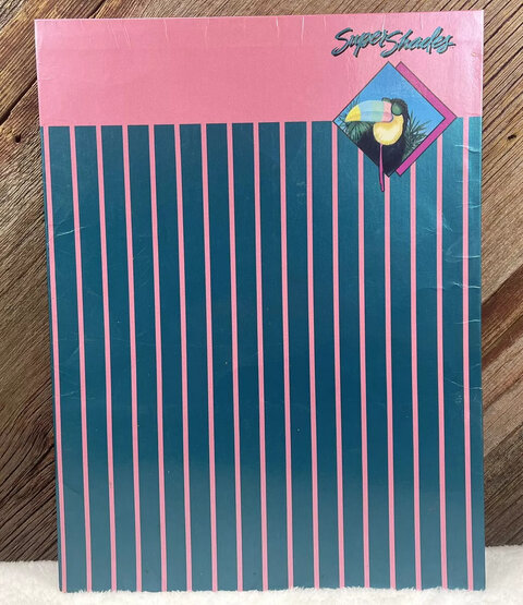 Vintage 1987 Mead Portfolio Super Shades Toucan Folder Pink Teal Stripes Used.jpg